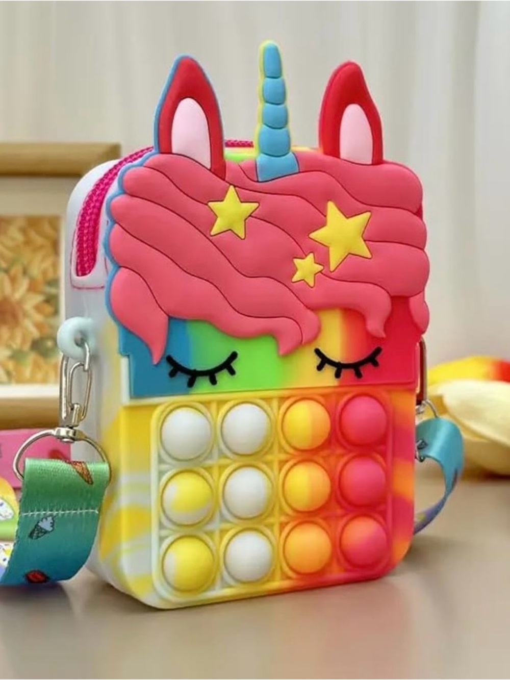 Rainbow Unicorn Pop It Purse Crossbody Bag
Silicone Fidget Toy for Little Girls